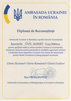 Diploma de recunoștință de la Ambasada Ucrainei în România
