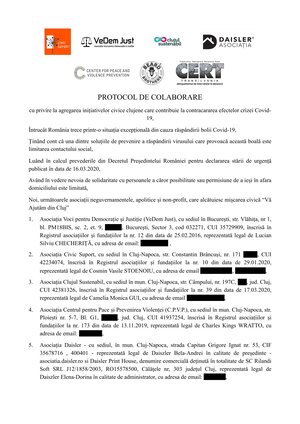 Prima pagină a protocolului din 1 aprilie 2020, cu siglele celor șapte organizații